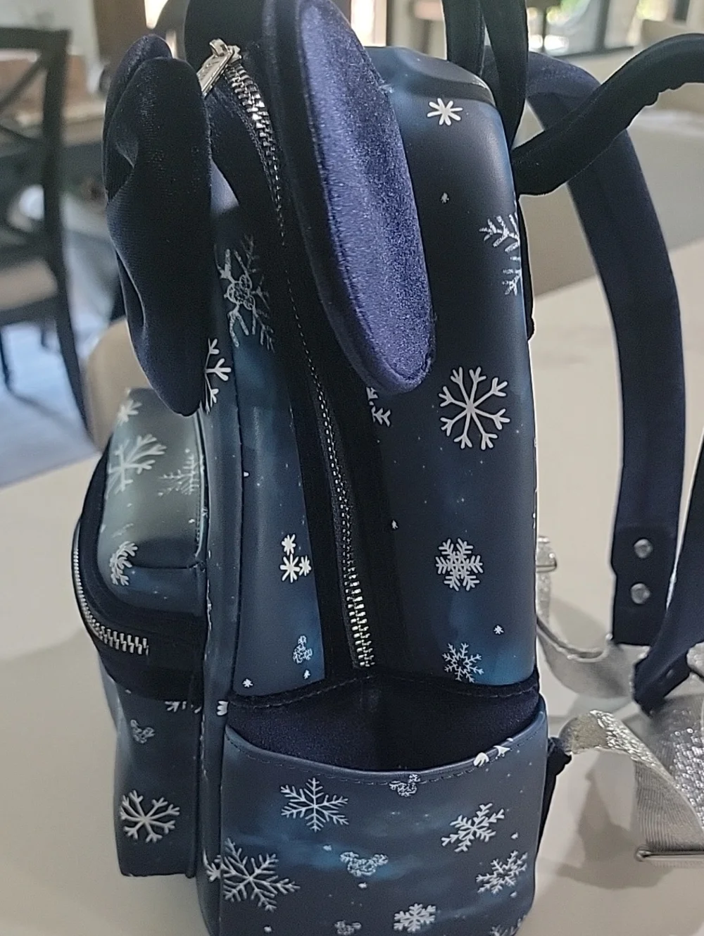 Loungefly Navy Snowflake Minnie Ear Mini Backpack with Velvet Bow
